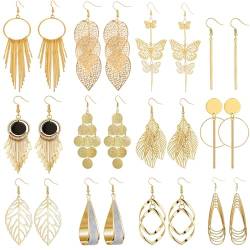 12 Paar Gold Hängend Ohrringe für Damen Mädchen Groß Tropfen Statement Ohrringe Goldene Lange Boho Ohrringe Set Hypoallergen Vintage Modeschmuck Ohrringe Silber von VELESAY