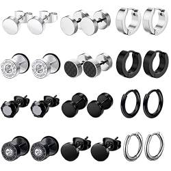 12Paar Edelstahl Punk Creolen für Frauen Männer Schwarz Herren Ohrringe Gothic Hoop Ohrringe Runde Modeschmuck Männer Ohrringe Ohrstecker Set von VELESAY