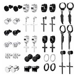 19Paar Edelstahl Punk Creolen Ohrringe für Herren Damen Kleine Kpop Huggie Ohrringe Gothic Hoop Schwarze Ohrringe Runde Zirkonia Kreuz Creolen Huggie Ohrring Ohrstecker Silber Schwarz von VELESAY