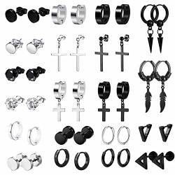 20Paar Edelstahl Ohrringe Creolen für Herren Damen Kleine Kpop Huggie Ohrringe Punk Gothic Hoop Schwarze Ohrringe Zirkonia Runde Kreuz Creolen Huggie Ohrstecker Ohrring Silber Schwarz von VELESAY