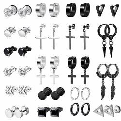 20Paar Ohrringe Herren Edelstahl Runde Schwarz Ohrringe Punk Creolen Kleine Kpop Huggie Ohrringe Gothic Hoop Schwarze Ohrringe Runde Zirkonia Kreuz Creolen Huggie Ohrring Ohrstecker Silber Schwarz von VELESAY