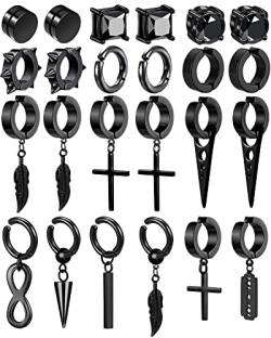 24PCS Ohrringe Clip Herren Edelstahl Creolen Schwarz Ohrringe Nicht Durchbohrte Magnet Ohrstecker Kreuz Baumeln Klappohrring CZ Magnet Ohrring Klappbare Kreuz Creolen Set Ohrstecker Clip von VELESAY