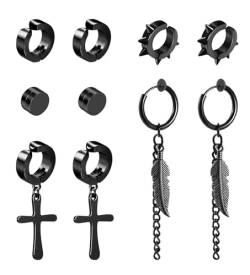 5 Paar Edelstahl Non Piercing Ohrringe für Herren Damen Mädchen Creolen Magnet Nicht Durchdringende Clip Schwarz Punk Ohrstecker Clips Nickelfrei Tunnel Ohrclips Set von VELESAY