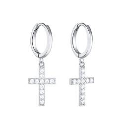 925 Sterling Silber Kreuz Ohrringe für Frauen Damen Cubic Zirkonia Ohrringe Hypoallergene 925 Silber Kreuz Ohrringe Damen CZ Kreuz Huggie Ohrringe Silber Creolen Damen Ohrringe Kreuz von VELESAY