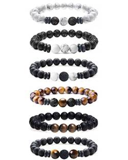 VELESAY 6 Pieces Lavastein Beads Armbänder Perlen Lava Tigerauge Armband Natürliche Perlen Lava Armband für Frauen Herren Armbänder Set Geburtstagsgeschenk von VELESAY