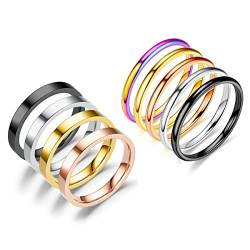 VELESAY 9 Stück 2mm 3mm Edelstahl Ringe für Damen Frauen Schwarz/Silber/Gold Thin Dünne Ring Verlobung Wedding Midi Ringe Damen Herren von VELESAY