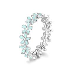VELESAY 925 Sterling Silber Damen Gänseblümchen Ring Frauen Eheringe Verlobungsring Ewigkeitsring Ring Blau Blumen Gänseblümchen Ring US5 von VELESAY