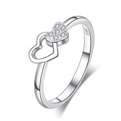 VELESAY 925 Sterling Silber Damen Ring Frauen Herz Zirkonia Ring Eheringe Verlobungsring Ewigkeitsring Herz Minimalistisch Ring Damen 925 Sterling Silber Herz Damen Ring Heart Schmuck von VELESAY