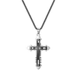 VELESAY Edelstahl Kreuz Kette für Herren Damen Anhänger Kreuz Halskette Silber Gold Schwarz Kreuz Kette Schmuck von VELESAY