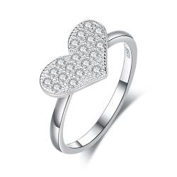 VELESAY Herz Ring Silber 925 für Damen Frauen Eheringe Verlobungsring Ewigkeitsring Promise Ring Damen 925 Sterling Silber Herz Zirkonia Ring Heart Schmuck Geschenk US6 von VELESAY