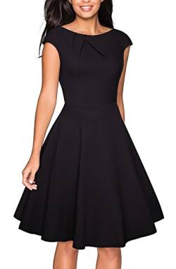 VELJIE Damen Vintage U-Ausschnitt Casual Party Flare Kleid, schwarz, 36 von VELJIE