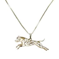 VELUNE Halskette Anhänger Damen-Halsketten mit ausgehöhlten Hunden. Halsketten mit springenden American Staffordshire Terriern für Liebhaber Geschenk von VELUNE