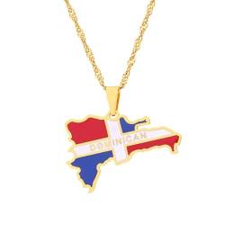 VELUNE Halskette Anhänger Halskette mit Karte und Flagge der Dominikanischen Republik, Schlüsselbeinkettenschmuck im Ethno-Stil für Damen Geschenk von VELUNE