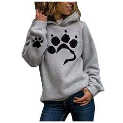 VEMOW Damen Herbst Winter Kapuzenpullover Hoodie Casual Lose Oversized Tunika Bluse Langarmshirt Lässig Süße Katze Motiv Bedrucktes Langarm Pullover Hoodie Kapuzenpulli für Damen von VEMOW Damen