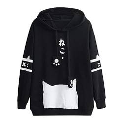 VEMOW Damen Kapuzenpullover Kreativer Süßer Cartoon Hoodies Pullover Sweatshirt Oberteile Bequem Casual Pulli Herbst Winter Langarm Warm Kapuzenpulli Kawaii Dinosaurier Outwear, R11-schwarz, XL von VEMOW Damen