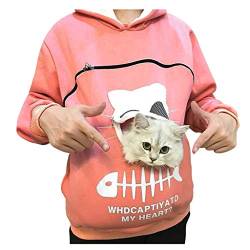 VEMOW Damen Kapuzenpullover mit Carrier für Kleine Katze Hunde Große Tasche Hoodie Sweatshirt Langarm Herbst Winter Pulli mit Kapuze Loose Damen Katzenpulli（Rosa，38） von VEMOW Damen