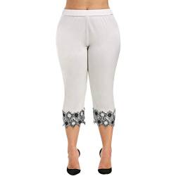 VEMOW Große Größen 3/4 Hosen Damen Sport Leggings Yoga Hosen Fitness Leggings Damen Stretch Jogging Hosen Fitnesshose Sporthose 5XL(Weiß,5XL) von VEMOW Damen