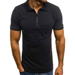 VEMOW Herren Casual Poloshirts mit Reißverschluss Slim Männer T-Shirts Einfarbig Kurzarm Tees Sommer Bluse Mode Kurzarmshirt(Schwarz,XL) von VEMOW Herren
