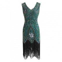 VEMOW 1920er Jahre Great Gatsby Kleid, Damen Abendkleider mit Pailletten Quaste Party Kleid, 1920er Retro Cocktail Stil Flapper Kleid,Festival Bankett Hochzeit Kleider Kostüm Kleid von VEMOW