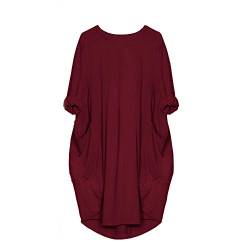 VEMOW Damenmode Tasche Lose Kleid Damen Rundhalsausschnitt beiläufige Tägliche Lange Tops Kleid Plus Größe(X1-x-Weinrot, 48 DE/XL CN) von VEMOW