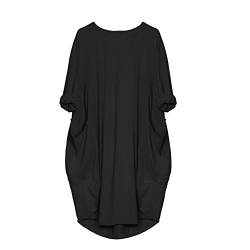 VEMOW Damenmode Tasche lose Kleid Damen Rundhalsausschnitt beiläufige tägliche Lange Tops Kleid Plus Größe (46 DE/L CN, Schwarz) von VEMOW