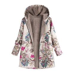 VEMOW Heißer Elegante Damen Frauen Warme Outwear Vintage Geometric Print Mit Kapuze Taschen Oversize Weste Mantel Jacke Winter Herbst(X1-Rosa, 50 DE / 5XL CN) von VEMOW