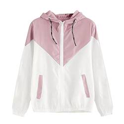 VEMOW Herbst Winter Damen Frauen Langarm Patchwork Dünne Skins Suits mit Kapuze Reißverschluss Taschen Casual Täglichen Freien Sport Mantel(X1-Rosa, 48 DE / 3XL CN) von VEMOW