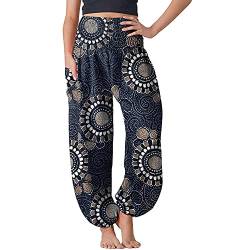 VEMOW Pumphose Damen Hosen Leicht Bequem Lang Bedrucken Haremshose Sommerhose Hohe Taille Lässig Locker Yogahose Sport Fitness Freizeithose Baggy Harem Stil mit Elastischen Bund von VEMOW