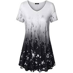 VEMOW Sommer Mode Elegante Damen Frauen Oansatz Plissee Plus Größe Kurzarm Casual Daily Dance Party Bluse Top Tunika Shirt T-Shirts Pulli Tees von VEMOW