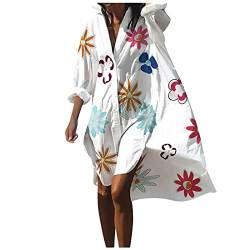 VEMOW Strandkleid Sommerkleid Übergröße Baggy Sonnenschutz Damen Strandbluse Bikini Cover Up Leichte Strandponcho V-Ausschnitt Sommerkleid Bedecken Swimwear von VEMOW