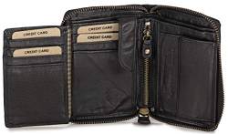 Ven Tomy Kleine Geldbörse Brieftasche für Damen und Herren Leder klein Vintage Schwarz von VEN TOMY