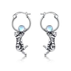 Katze Creolen Ohrringe 925 Sterling Silber Katze Ohrhänger Mondstein Ohrringe Katze Schmuck Geschenk für Damen von VENACOLY