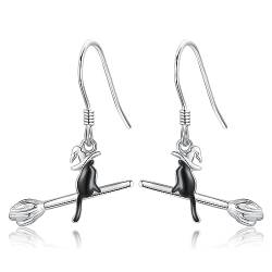 Schwarz Katze Ohrringe 925 Sterling Silber Hexen Katze Ohrhänger Katze Schmuck Geschenk für Damen von VENACOLY