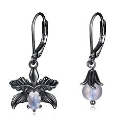 Schwarz Ohrringe 925 Sterling Silber Natur Mondstein Schwarz Ohrhänger Schwarz Schmuck Geschenk für Damen von VENACOLY