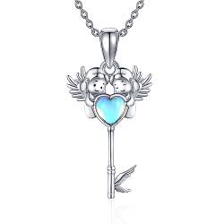 VENACOLY Engel Schlüssel Kette 925 Sterling Silber Engel Anhänger Halskette Engel Schmuck Geschenk für Damen von VENACOLY