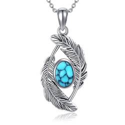 VENACOLY Feder Halskette Sterling Silber Vintage Türkis Anhänger Halskette Boho Halskette Geschenke für Frauen Mädchen von VENACOLY