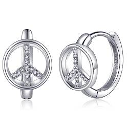 VENACOLY Friedenszeichen Ohrringe 925er Sterling Silber Peace Huggie Hoop Ohrringe Friedenszeichen Schmuck Geschenke für Frauen und Mädchen von VENACOLY