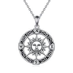 VENACOLY Kompass Halskette 925 Sterling Silber Keltische Knoten Sonne Kompass Anhänger Graduation Schmuck Geschenke für Frauen von VENACOLY