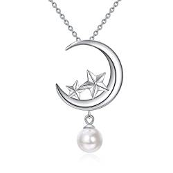 VENACOLY Mond und Stern Halskette Sterling Silber Perle Anhänger Halskette Perlenschmuck Geschenke für Frauen von VENACOLY
