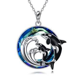 VENACOLY Orca Kette 925 Sterling Silber Orca Anhänger Kristall See Ozean Schmuck Geschenk für Damen von VENACOLY