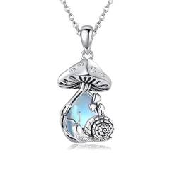 VENACOLY Pilz Kette 925 Sterling Silber Mondstein Pilze Schnecke Anhänger Halskette Pilz Schmuck Geschenke für Damen Frauen von VENACOLY