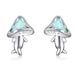 VENACOLY Pilz Ohrringe 925 Sterling Silber Weiße Opal Stud Ohrringe Pilzschmuck Geschenke für Frauen von VENACOLY