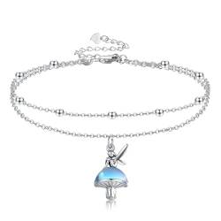 VENACOLY Pliz Fußkettchen 925 Silber Elfen Mondstein Anhänger Fußkette Sommer Schmuck Geschenk für Damen Frauen von VENACOLY