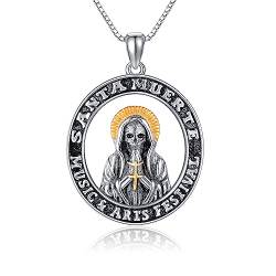 VENACOLY Santa Muerte Halskette Sterling Silber Totenköpfe Tod Mexikanisches Amulett Halskette Katholisch Christlicher Schmuck für Männer Frauen von VENACOLY