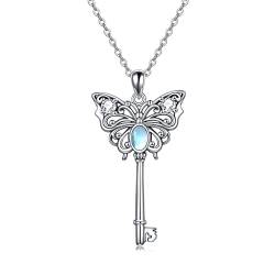 VENACOLY Schmetterling Halskette Mondstein 925 Sterling Silber Schlüssel Anhänger Schmuck Geburtstag Geschenke für Frauen von VENACOLY