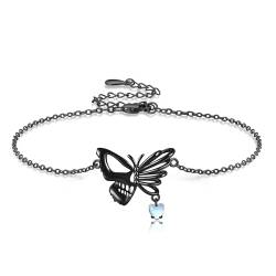 VENACOLY Schwarz Schmetterling Totenkopf Armband für Damen Sterling Silber Gothik Armbänder Schwarz Schmuck Geschenk für Damen von VENACOLY