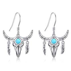 VENACOLY Western Earrings 925 Sterling Silber Kuh Schädel Türkis Ohrringe Westlicher Schmuck für Frauen Cowgirl von VENACOLY