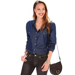 VENCA Jeansbluse mit Druckknöpfen und Stickerei am Rücken - 019231,DUNKELBLAU,M von VENCA