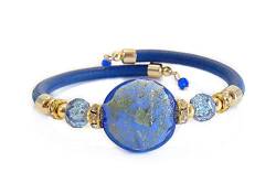 Damen-Armband aus Muranoglas mit Blattgold und Leder, Kollektion tuscany, Blau von VENEZIA CLASSICA