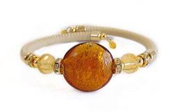 VENEZIA CLASSICA Damen-Armband aus Muranoglas mit Blattgold und Leder, Kollektion Tuscany, Braun von VENEZIA CLASSICA